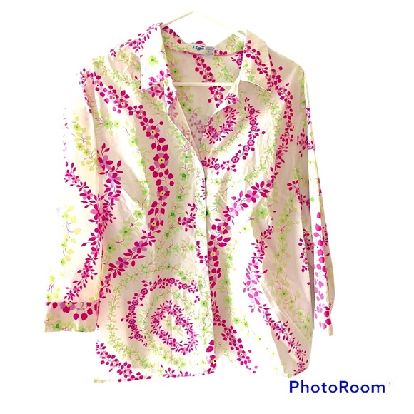 NWOT Izod blouse pastel floral Bright pink & green SZ 1X - Picture 4 of 15